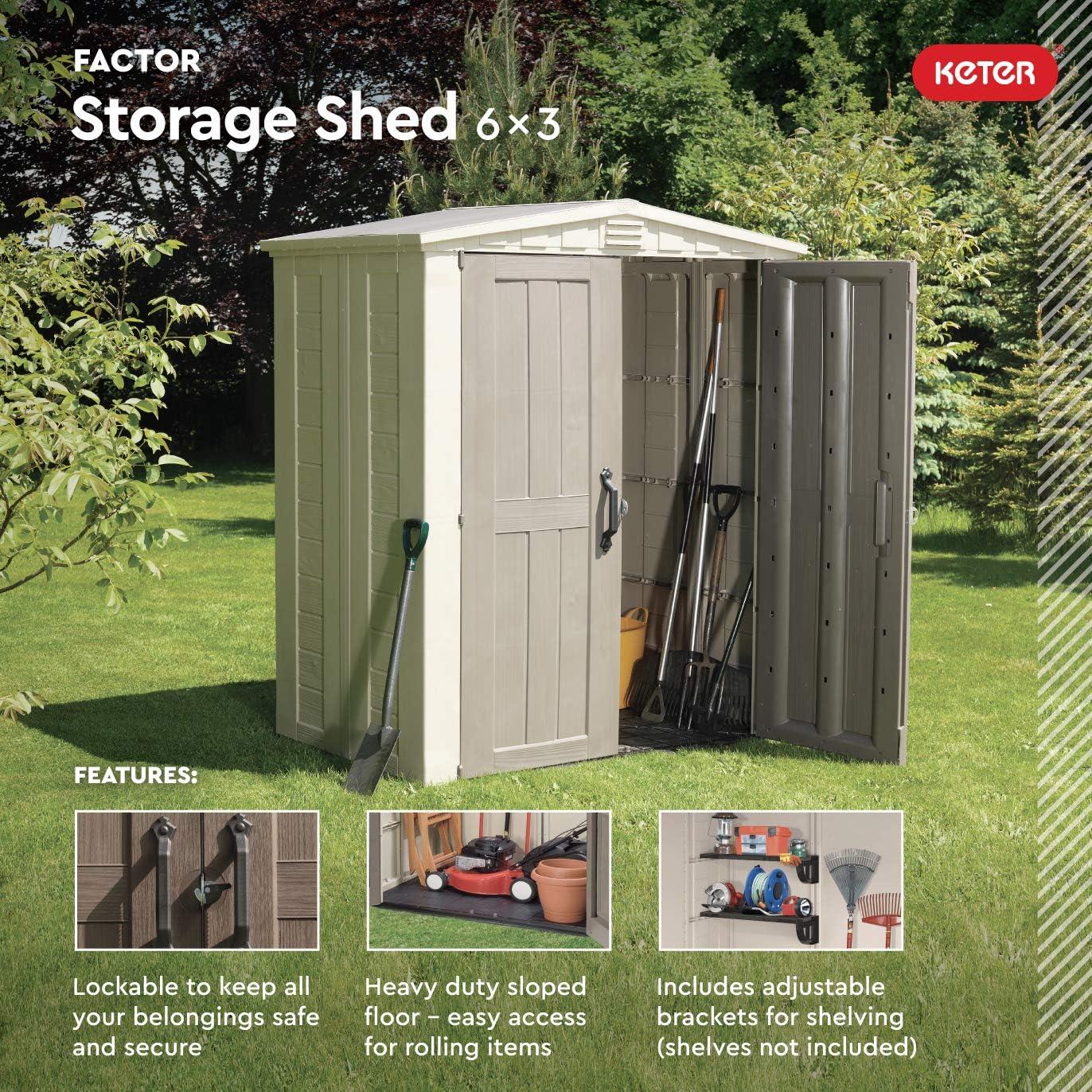 Keter 6'x3' Factor Outdoor Storage Shed Brown: Resin Frame, All-Weather, 10 Year Limited Warranty