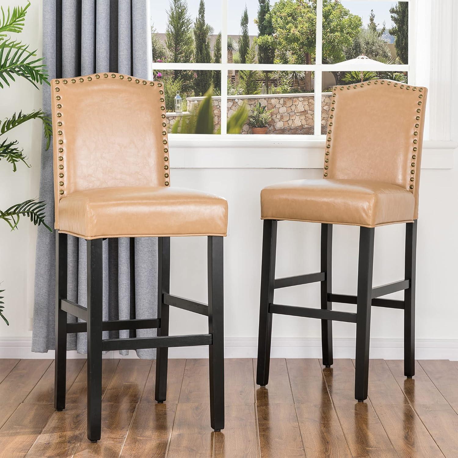 Set of 2 Upholstered PU Barstools with Studded Decor - Glitzhome