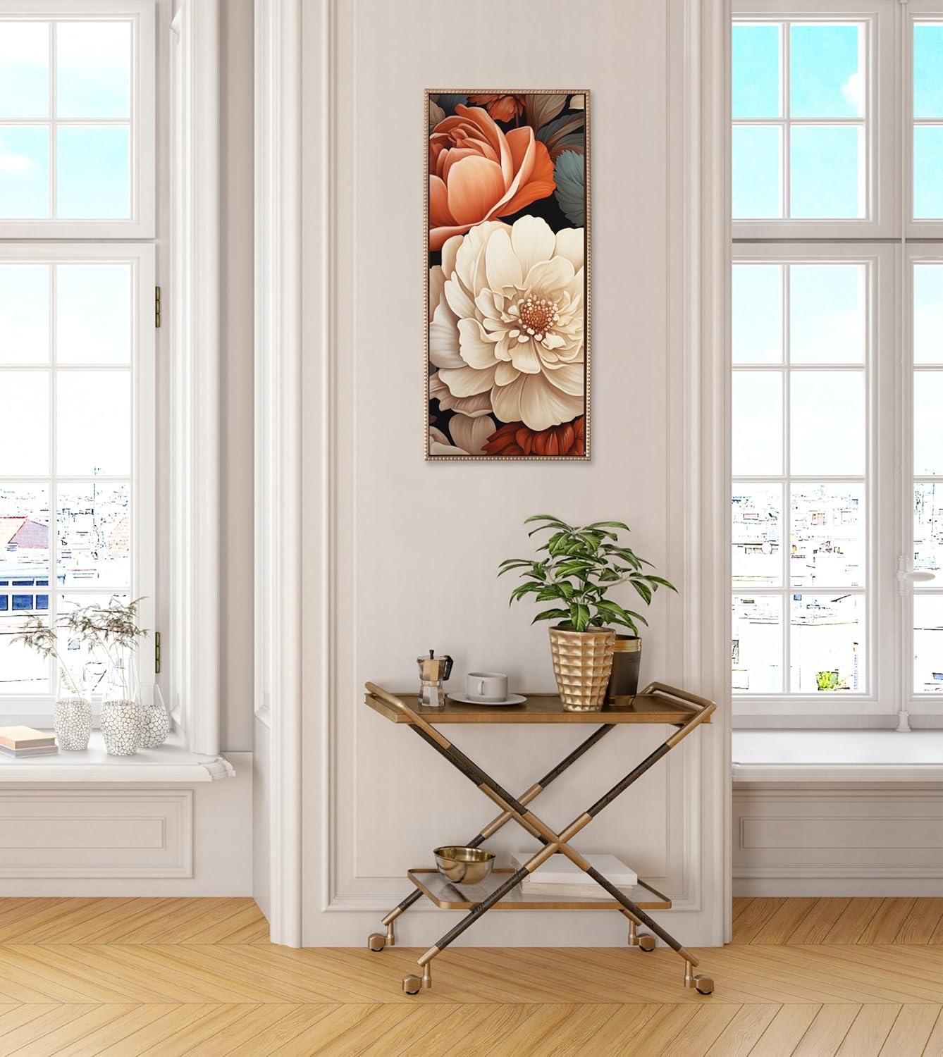 Kate & Laurel All Things Decor 18"x40" Sylvie Beaded Romantic Ivory and Peach Flora Framed Canvas by The Creative Bunch Studio Gold