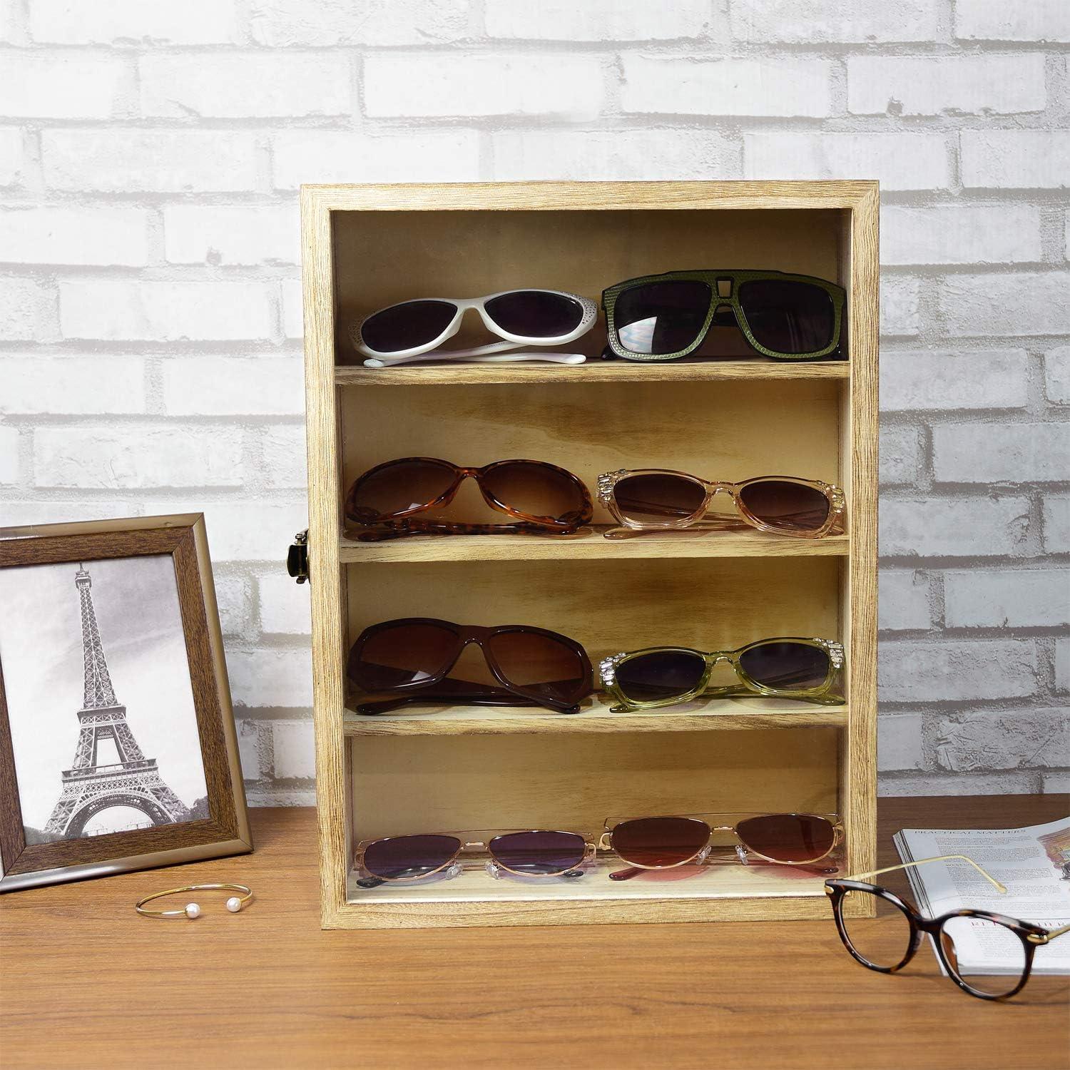 Natural Wood Wall Mounted Display Case with Tempered Glass