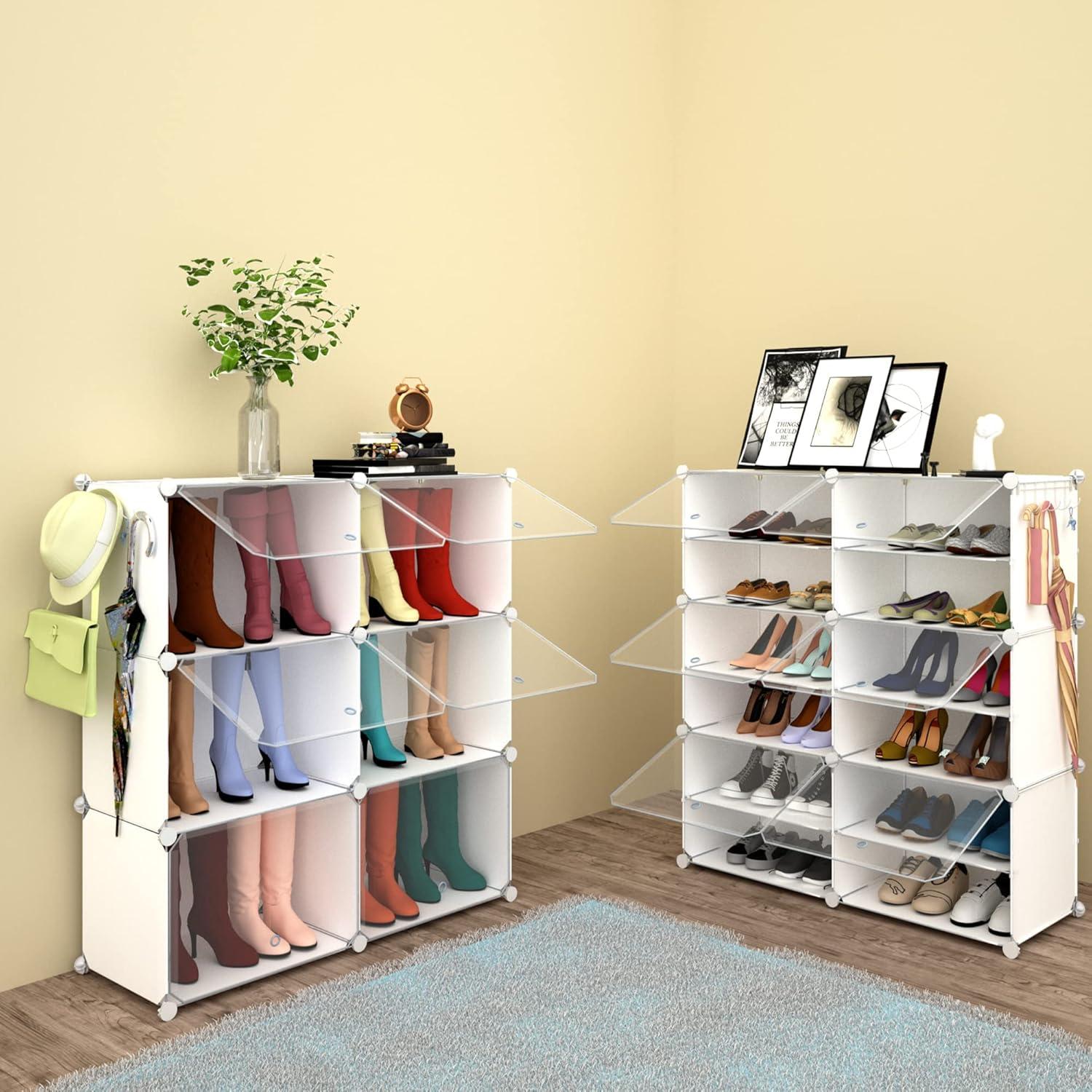 White 6-Tier Metal and Plastic Expandable Shoe Rack