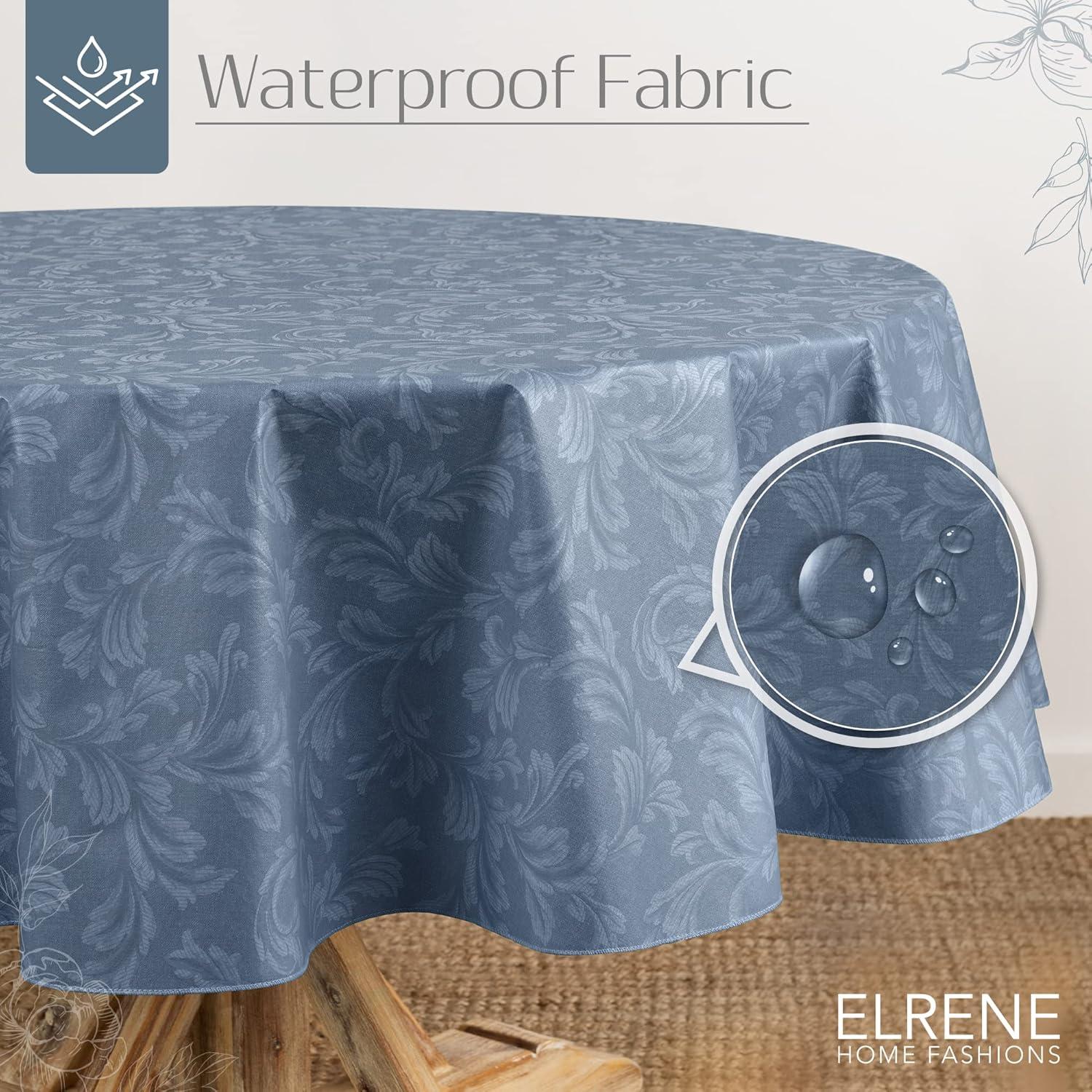 Camile Floral Scroll Damask Pattern Vinyl Indoor/Outdoor Tablecloth - Blue - 84x60 Oval - Elrene Home Fashions