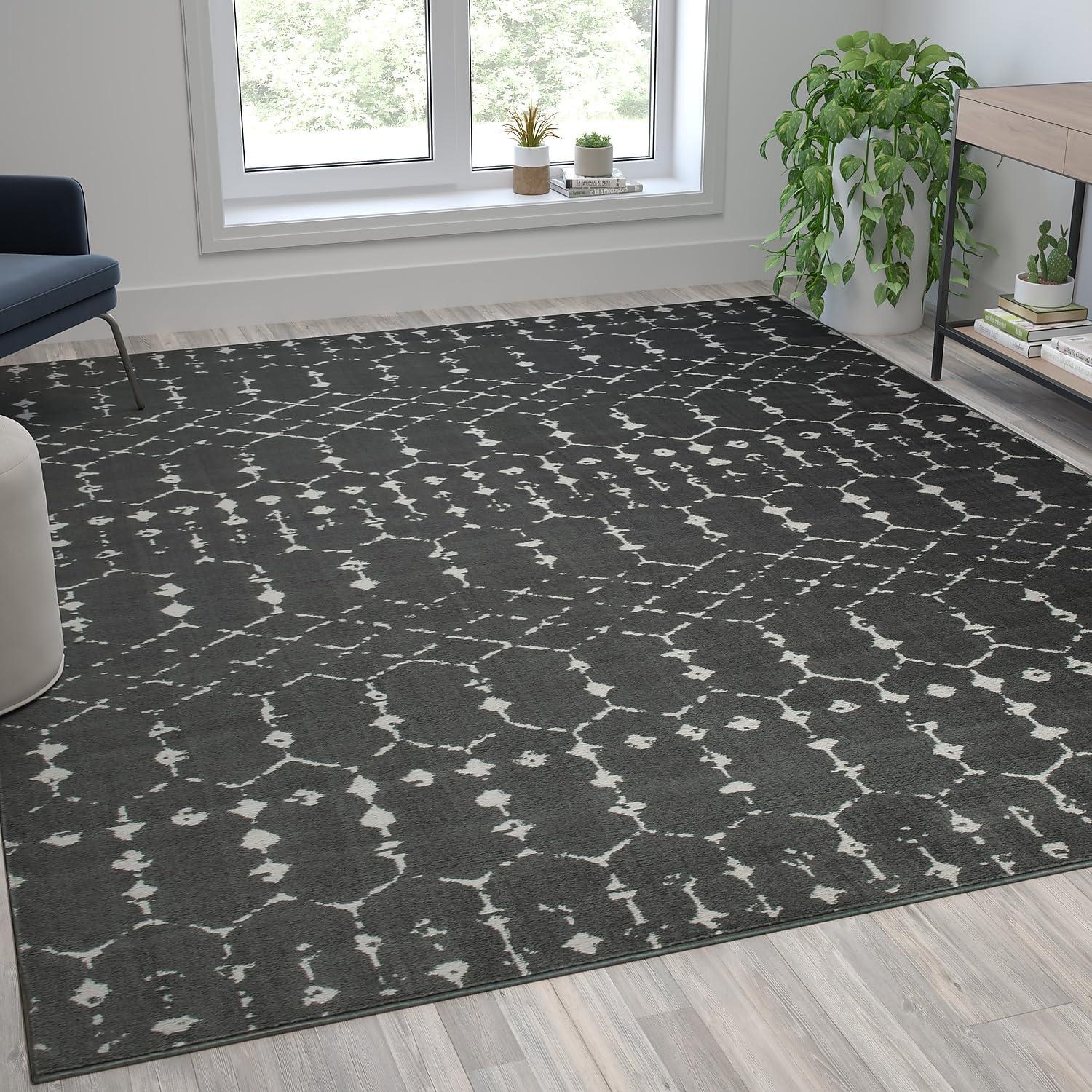 Bohemian Geometric 8' x 10' Dark Gray and Ivory Synthetic Rug