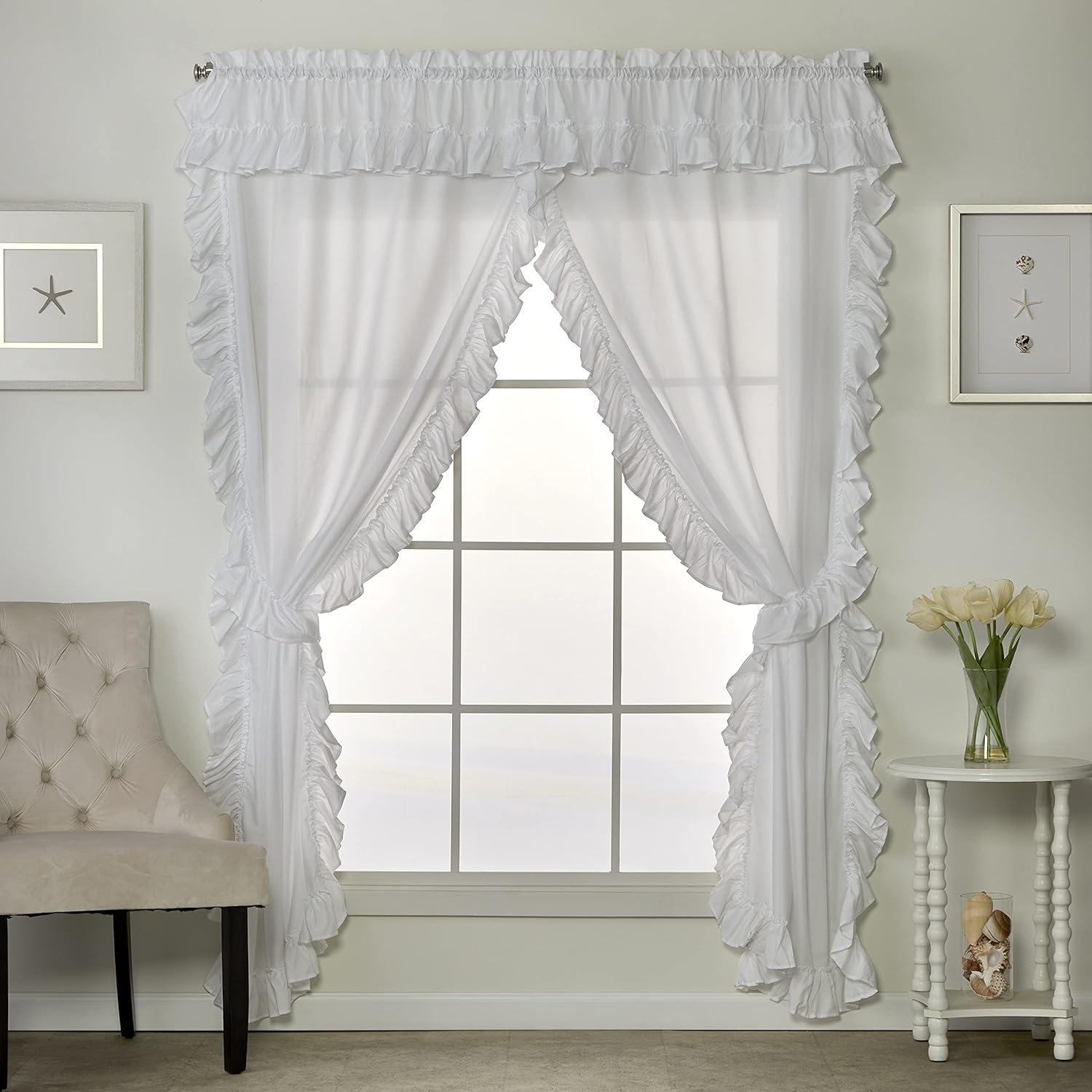 Sarah ruffled white priscilla curtain pair 82x63