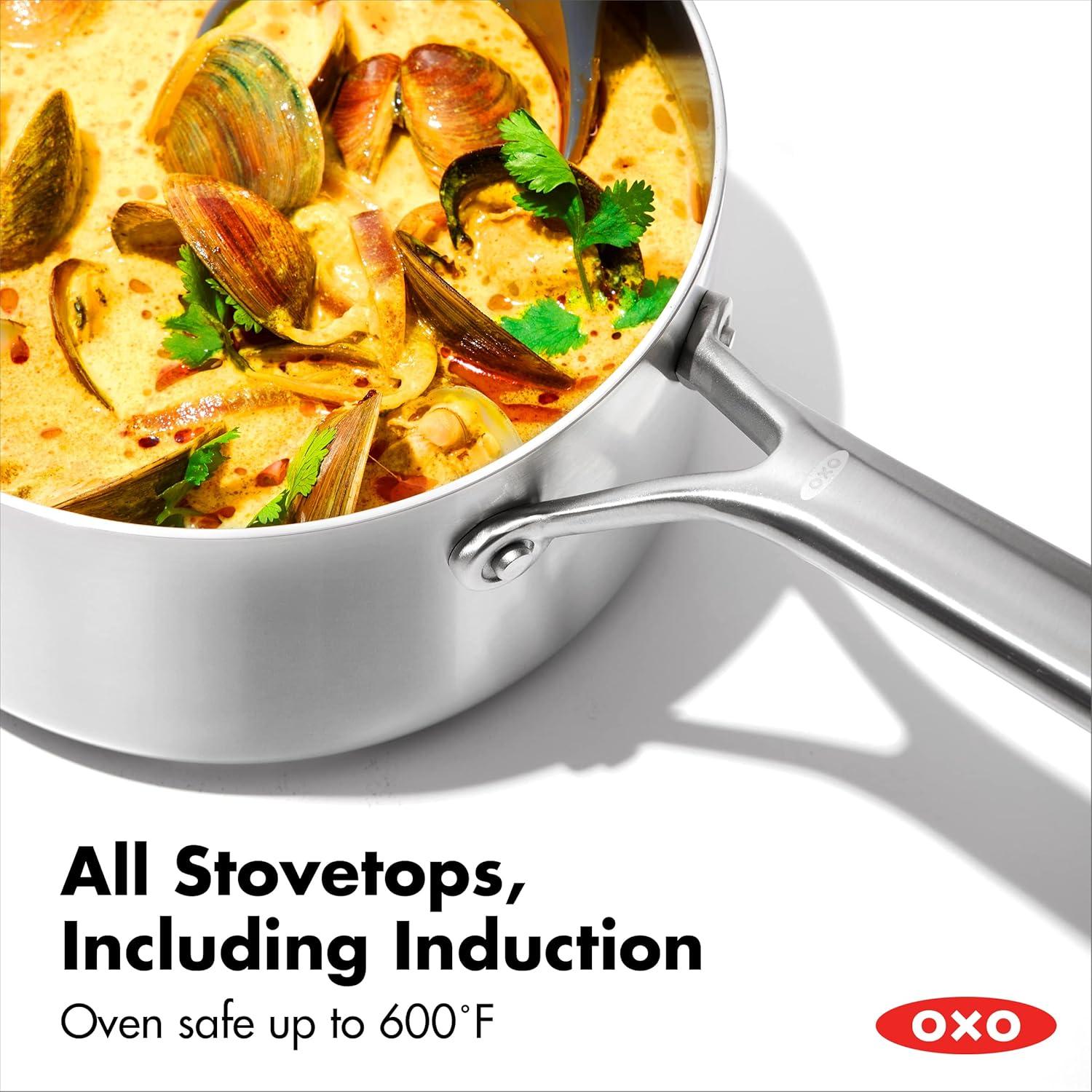 OXO Mira 3-Ply Stainless Steel Saucepan Set, 1.6 Qt And 3.25 Qt