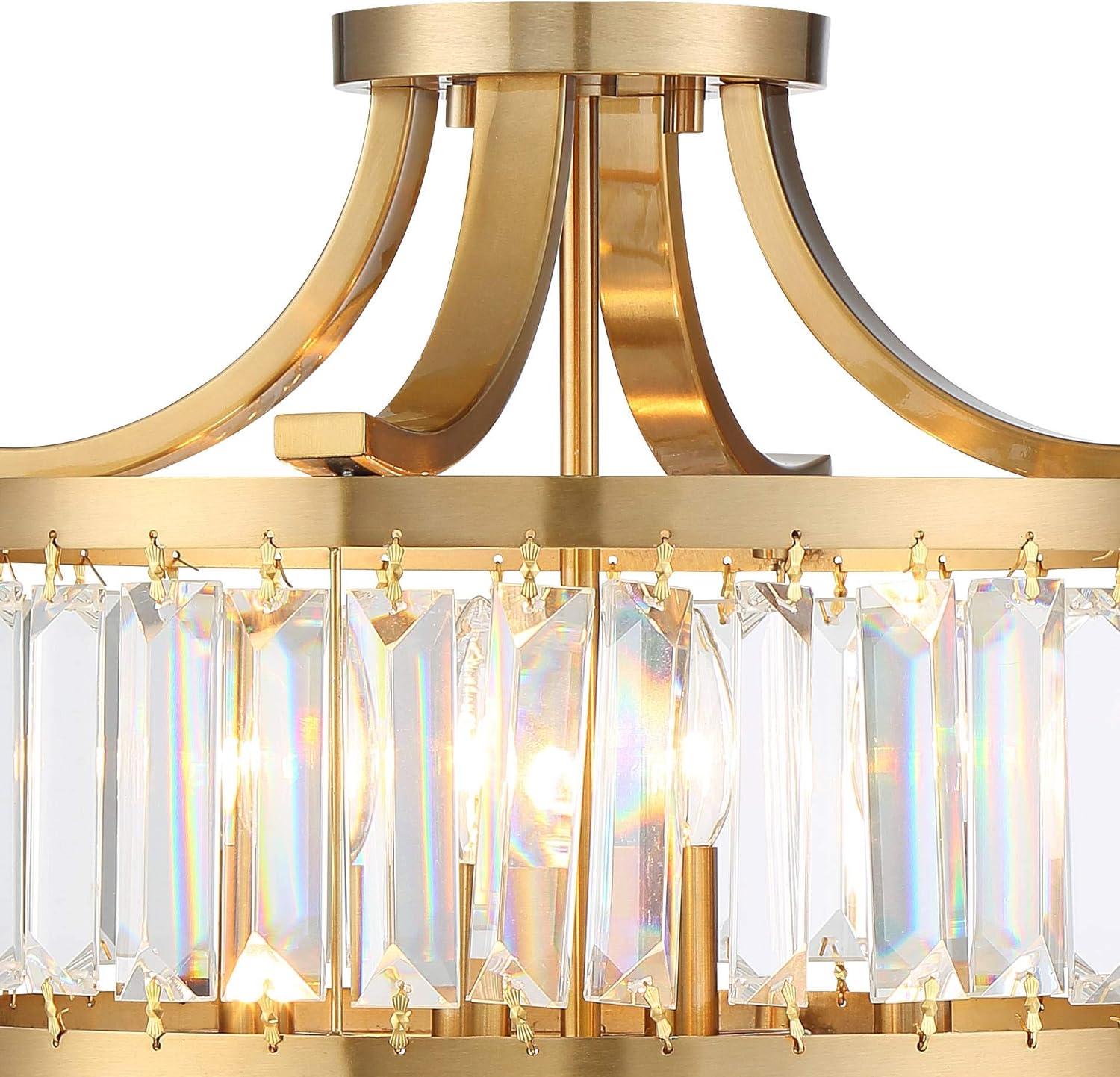 Vienna Full Spectrum Prava Modern Ceiling Light Semi Flush Mount Fixture 16 1/2" Wide Warm Brass 4-Light Crystal Drum for Bedroom Kitchen Living Room