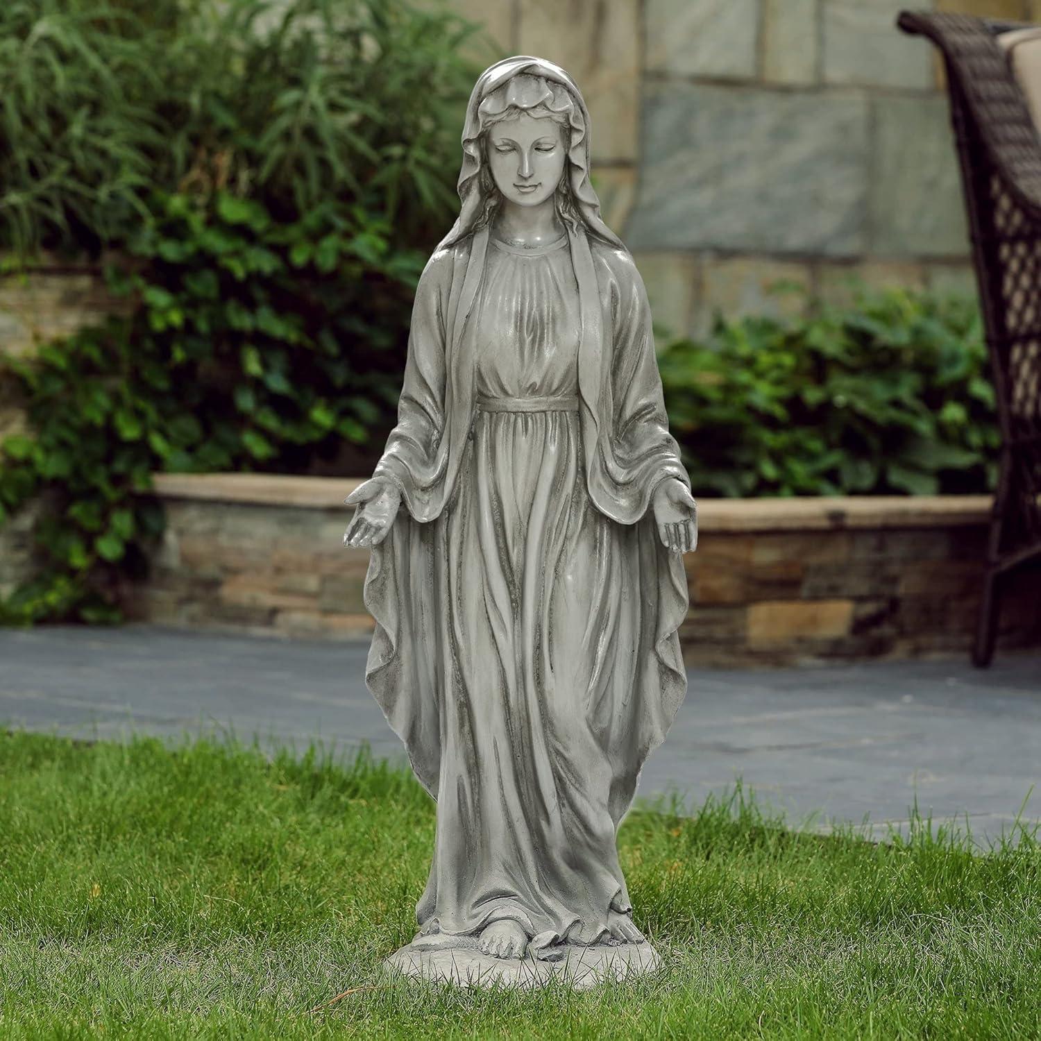 Luxen Home Gray MgO Virgin Mary Garden Statue