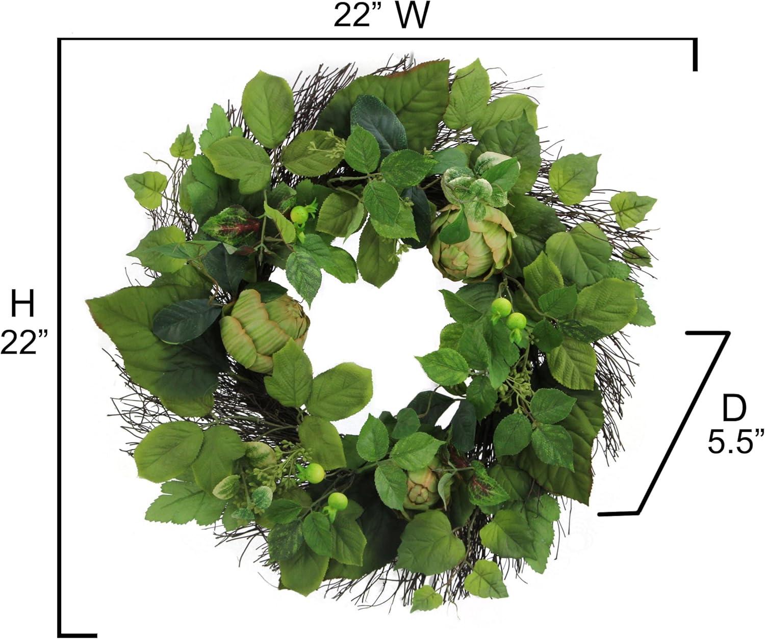 Green and Natural Boxwood Grapevine Floral Wreath, 24 Inches