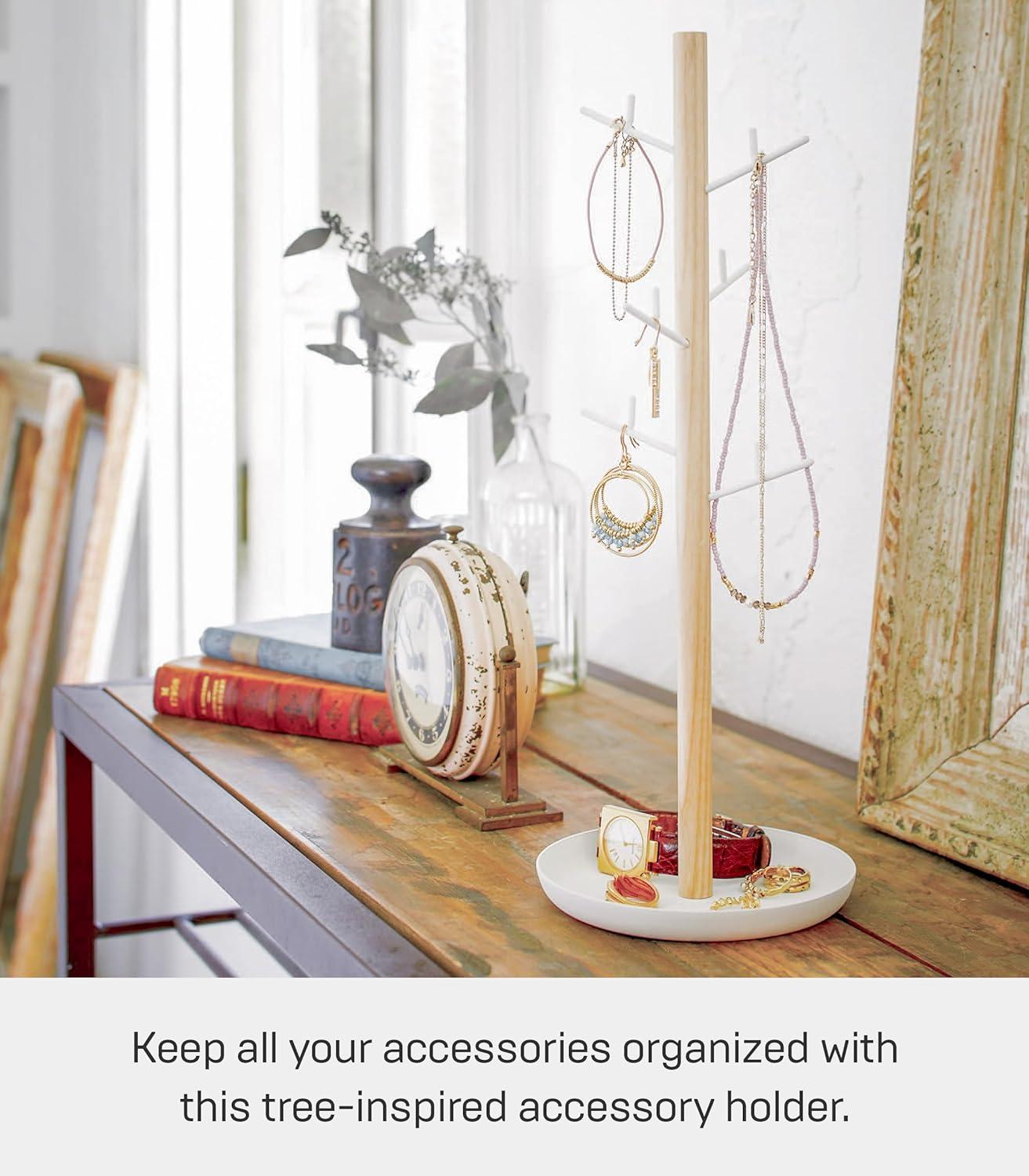 Tosca Yamazaki Home 4-Tier Accessory Tray, Jewelry Holder & Storage Organizer, Steel + Wood, Handles