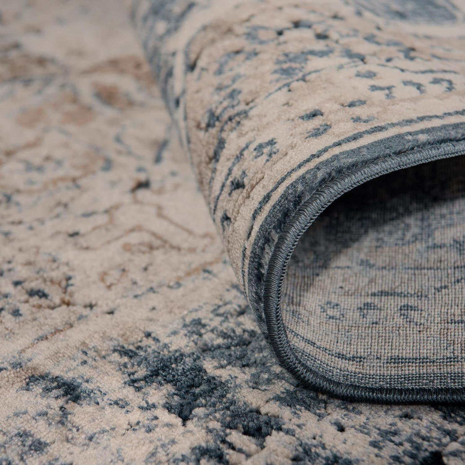 Eliza Blue and Khaki Stain-Resistant Synthetic 8' x 10' Rug