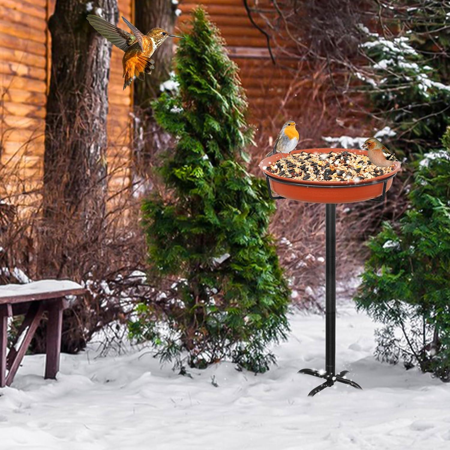 Freestanding Birdbaths Bowl Outdoor, Free Standing Garden Bird Bath Bird Feeder Bowl with Metal Stake, Detachable Decoration Spa Birdfeeder for Garden Patio Yard Lawn, 4 Spiky Feet (Brown)