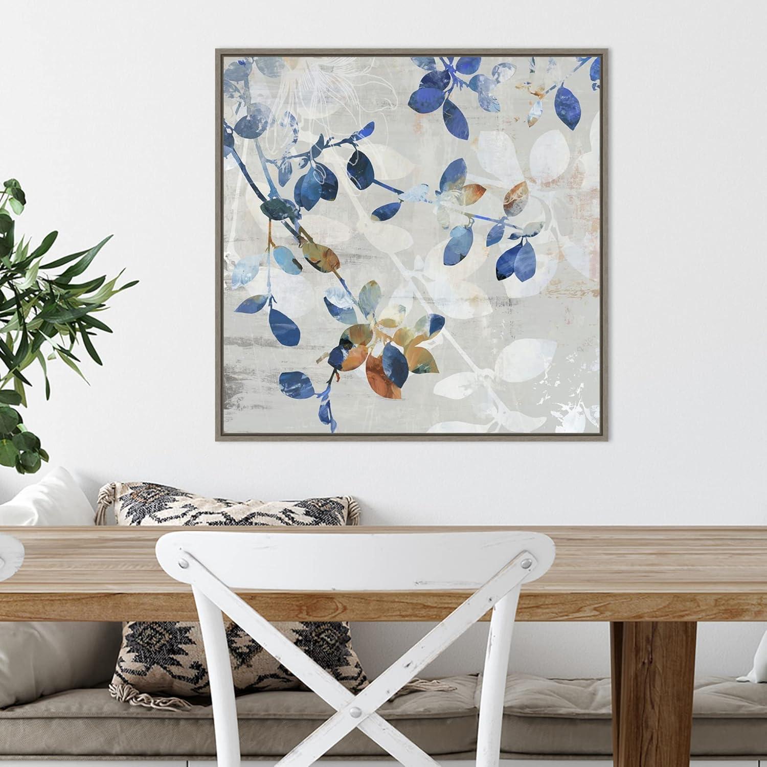 Golden Blue Abstract Canvas Print with Grey Frame