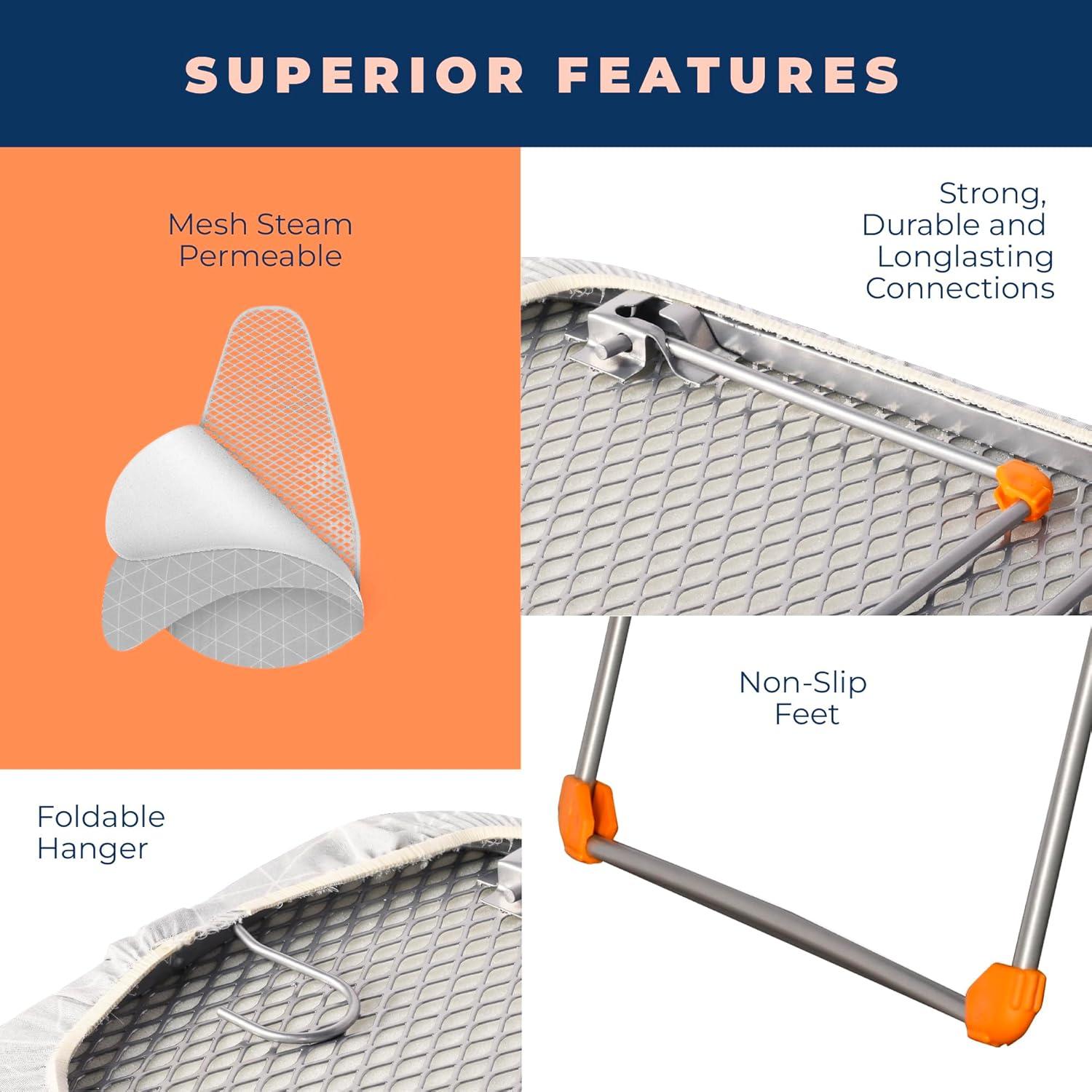 happhom 12 x 30 Tabletop Ironing Board Cover with Elasticized Edges, Fits Small, Table Top and Mini Boards