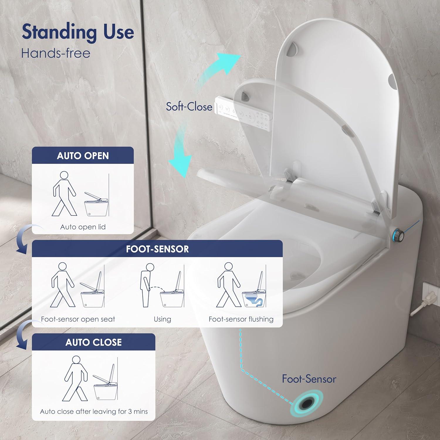 Smart Bidet Toilet with Heated Seat/Auto-flush/Air Dryer/LED-light, One Piece Bidet-Toilet with Remote Control/Auto Open&Close Lid