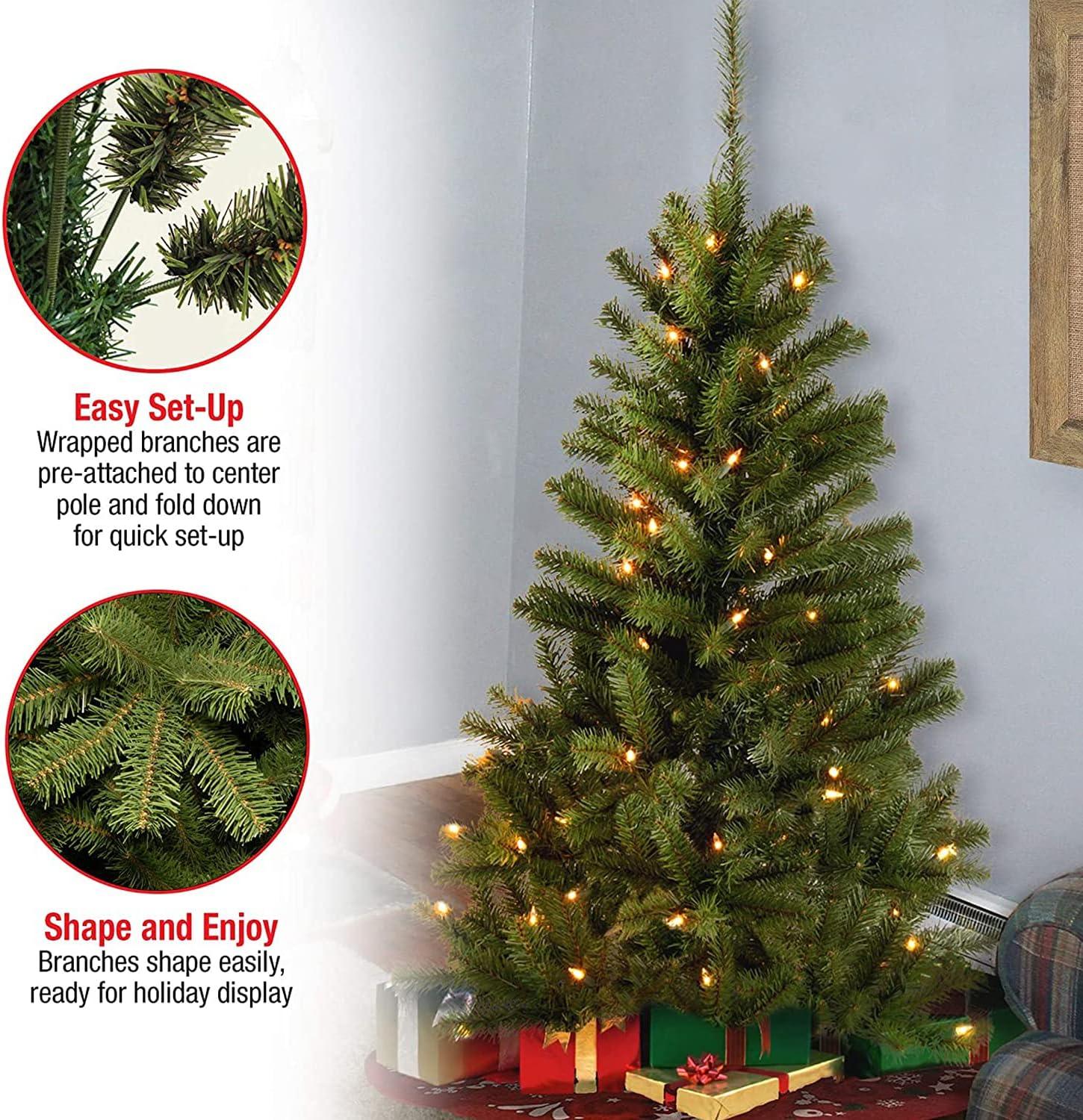 National Tree Company Pre-Lit Artificial  Christmas Tree, Green, Canadian Fir Grande, Clear Lights, Includes Stand, 4 Feet