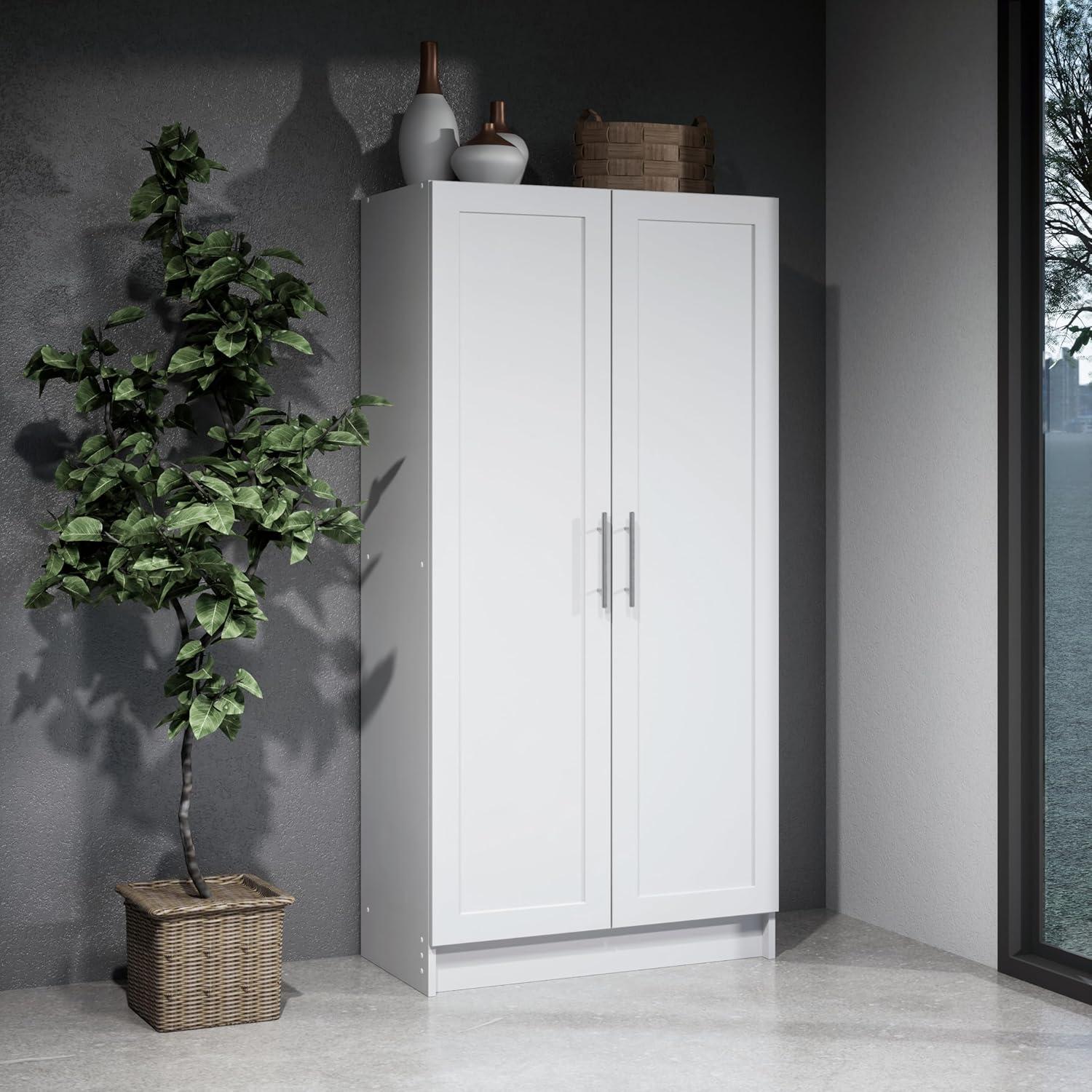 White Tall Utility Storage Cabinet with Adjustable Shelves