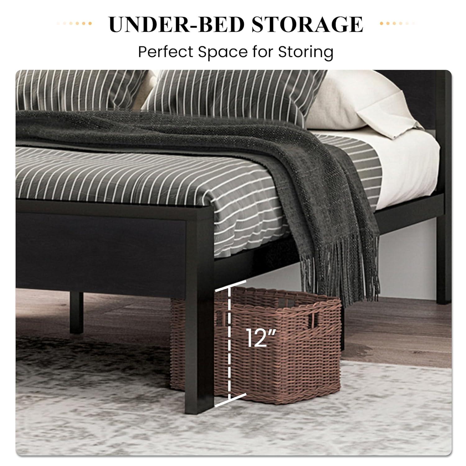 17 Stories 14 Inch Queen Size Metal Platform Bed Frame with Wooden Headboard and Footboard,No Box Spring Needed