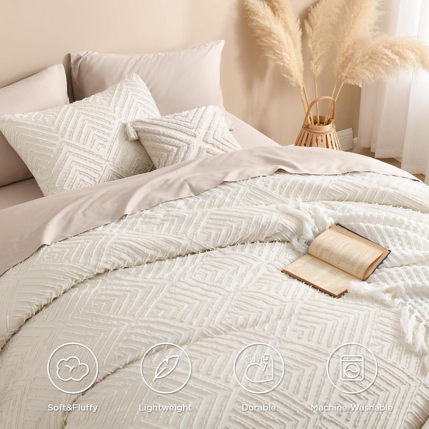 Beige Full Size Chevron Tufted Microfiber Comforter Set