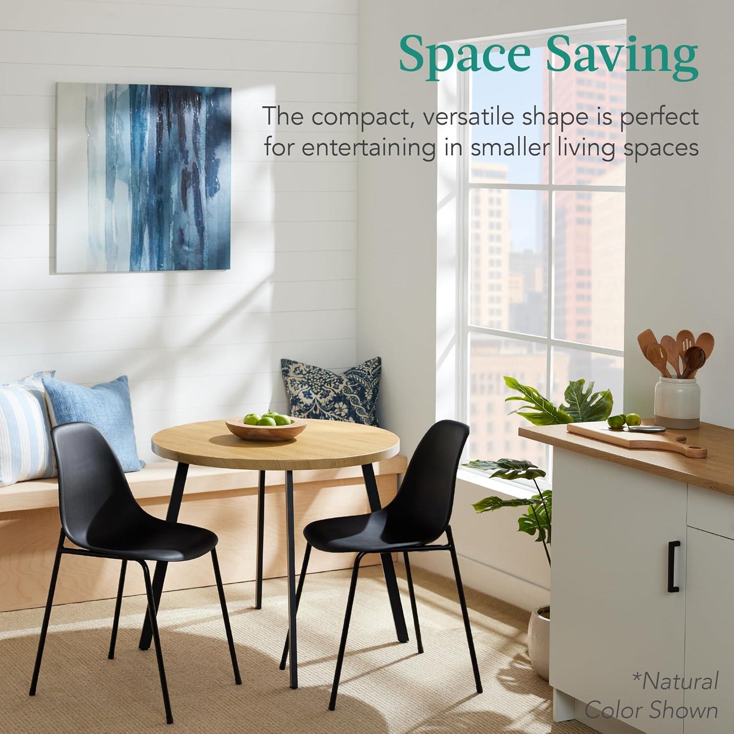 17 Stories Brattleboro 35.5In Mid-Century Modern Round Dining Table W/ Steel Legs, Adjustable Feet