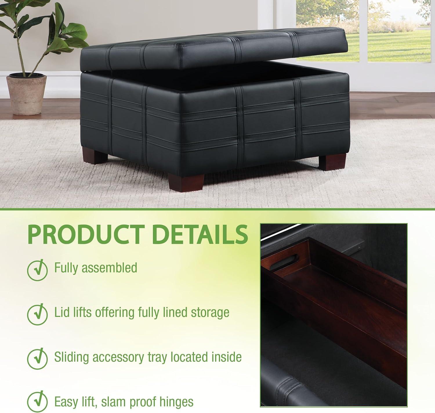 Detour Strap Square Storage Ottoman in Azure Blue Fabric