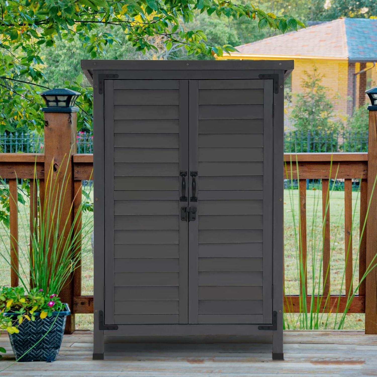 MCombo 24.6 in. W x 18 in. D Outdoor Wood Storage Cabinet，Garden Wooden Tool Shed with Double Doors