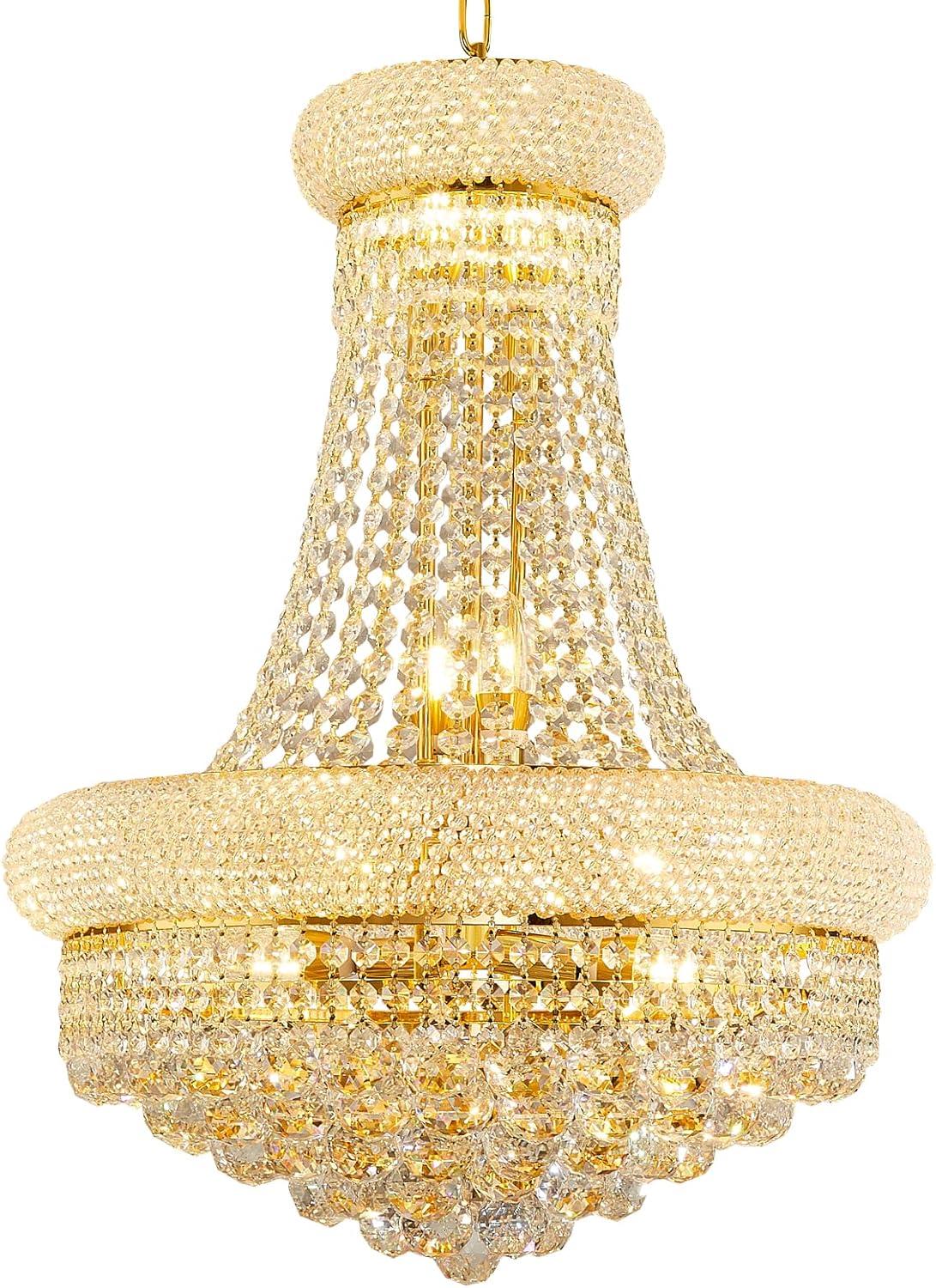 12 Lights Gold Finish Empire Crystal Chandelier Lighting for Dining Room Living Room Foyer Hallway Bedroom Entryway (Dia 22'')