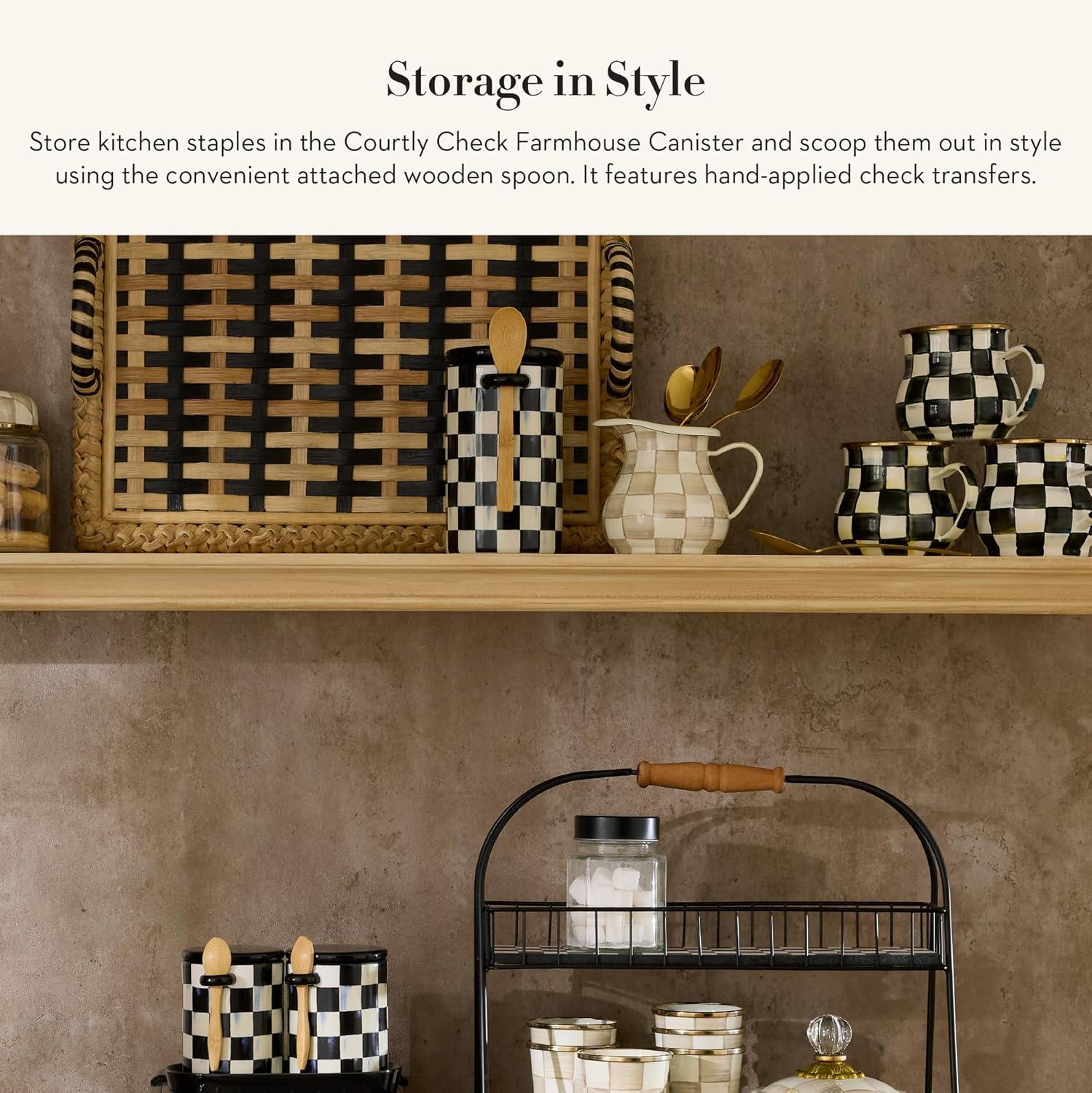 Black and White Ceramic Checkered Canister Set with Wooden Spoons