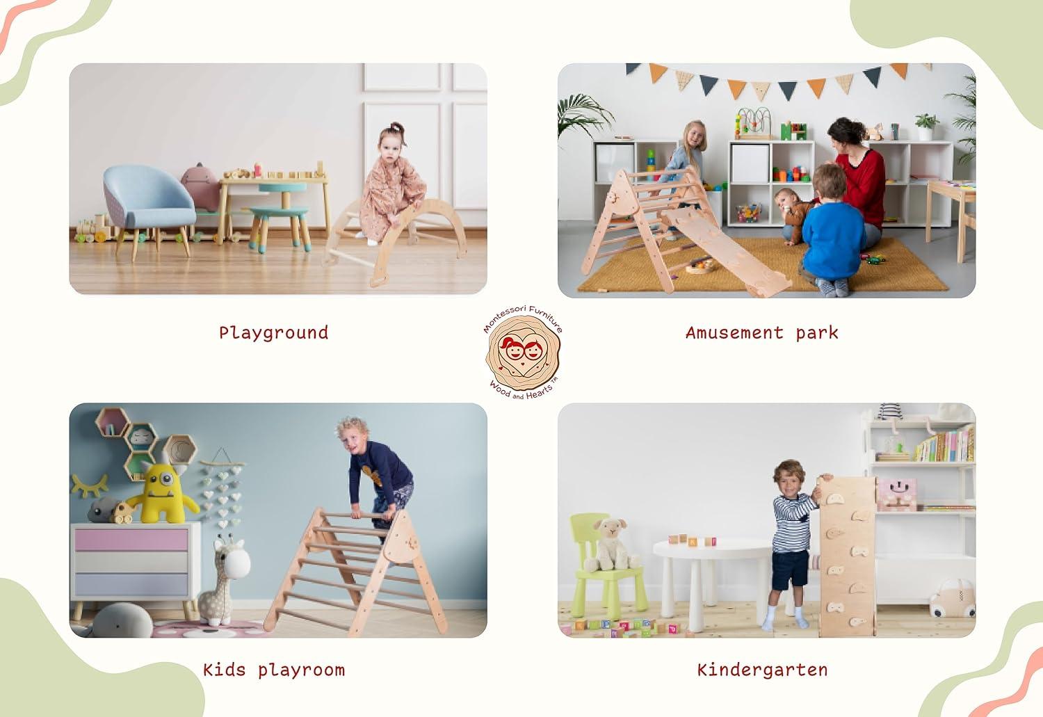 Natural Wood Montessori Climbing Set with Slide and Arch