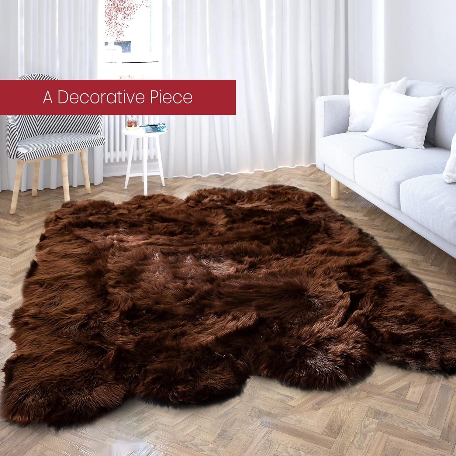Diller Dark Brown Faux Fur Machine Washable Shag Fluffy Area Rug