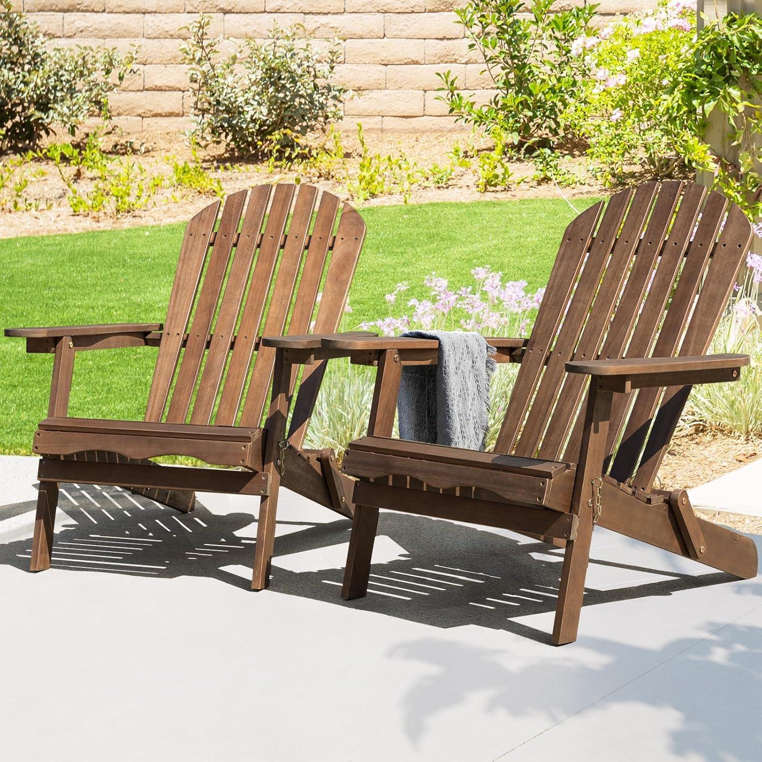 Eucalyptus Wood Foldable Adirondack Chair Set with Cushions