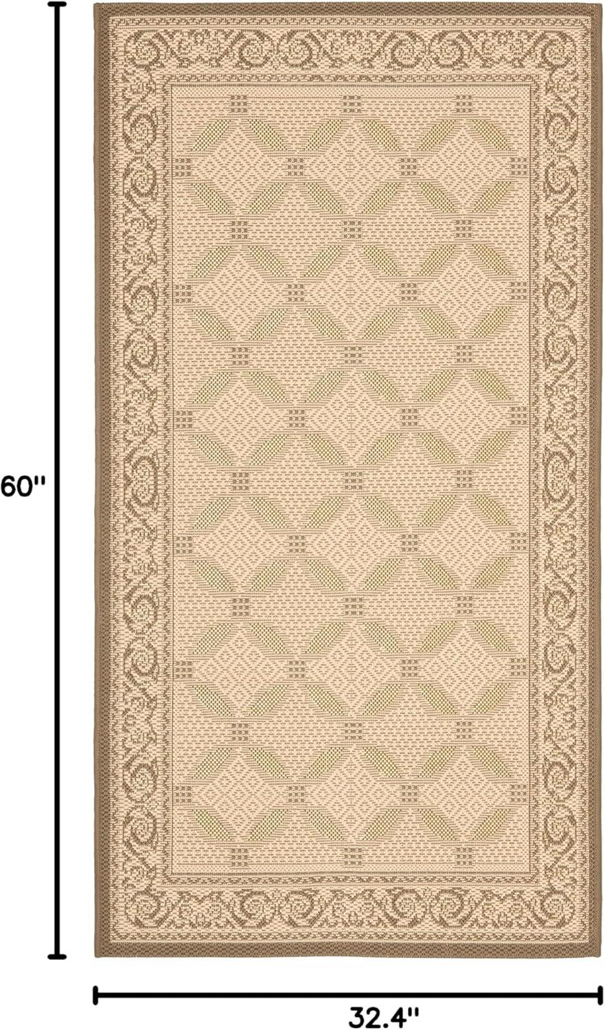 SAFAVIEH Courtyard Cohen Bordered Indoor/Outdoor Area Rug, Beige/Dark Beige, 4' x 5'7"