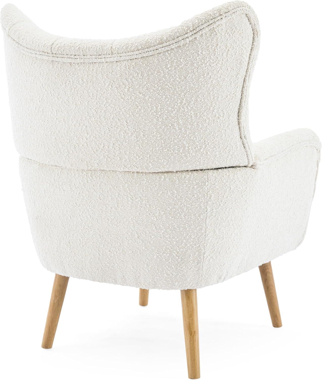 Christopher Knight Home Faschia Mid Century Accent Chair, Boucle Textured Arm Chair, Upholstered Single Sofa, Tufted Reading Chair, Indoor Backrest Chair for Living Room, Home Rest, White + Oak