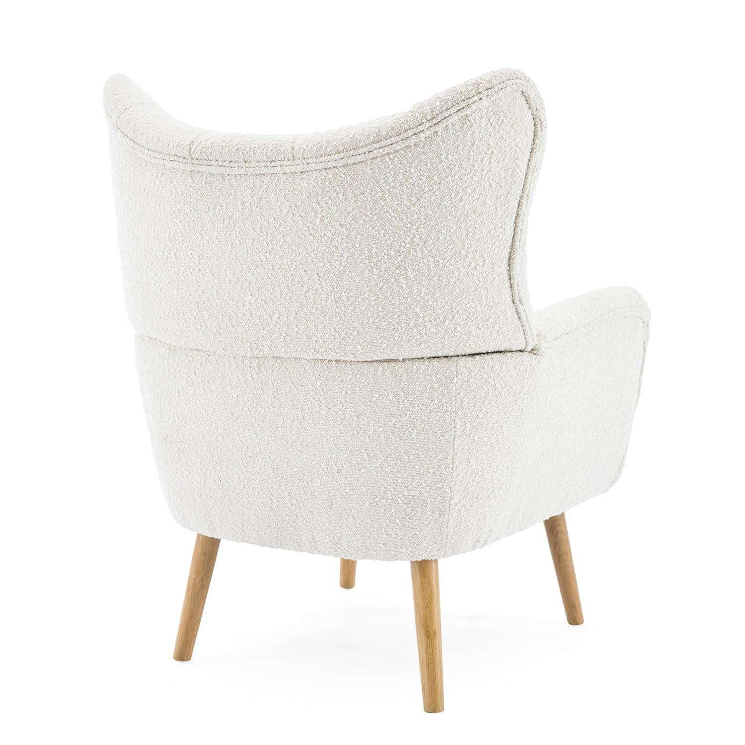 Christopher Knight Home Faschia Mid Century Accent Chair, Boucle Textured Arm Chair, Upholstered Single Sofa, Tufted Reading Chair, Indoor Backrest Chair for Living Room, Home Rest, White + Oak