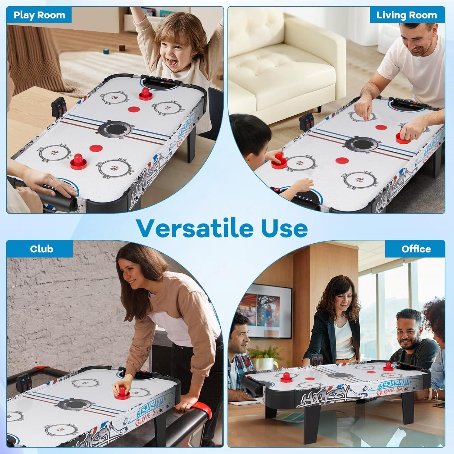 Costway 42''Air Powered Hockey Table Game Room Indoor Sport Electronic Scoring 2 Pushers