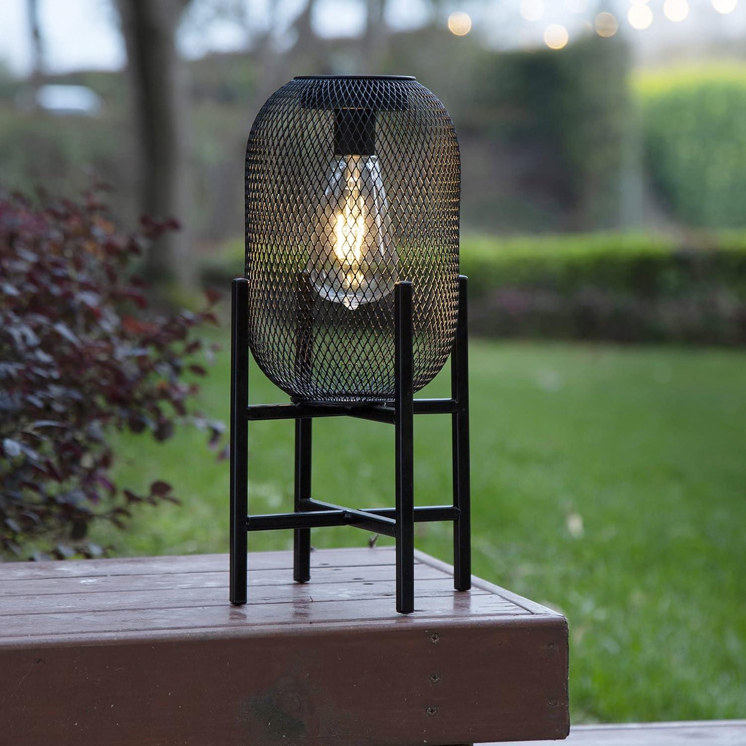 14.25"H Metal Mesh Solar Powered Outdoor Lantern With Stand