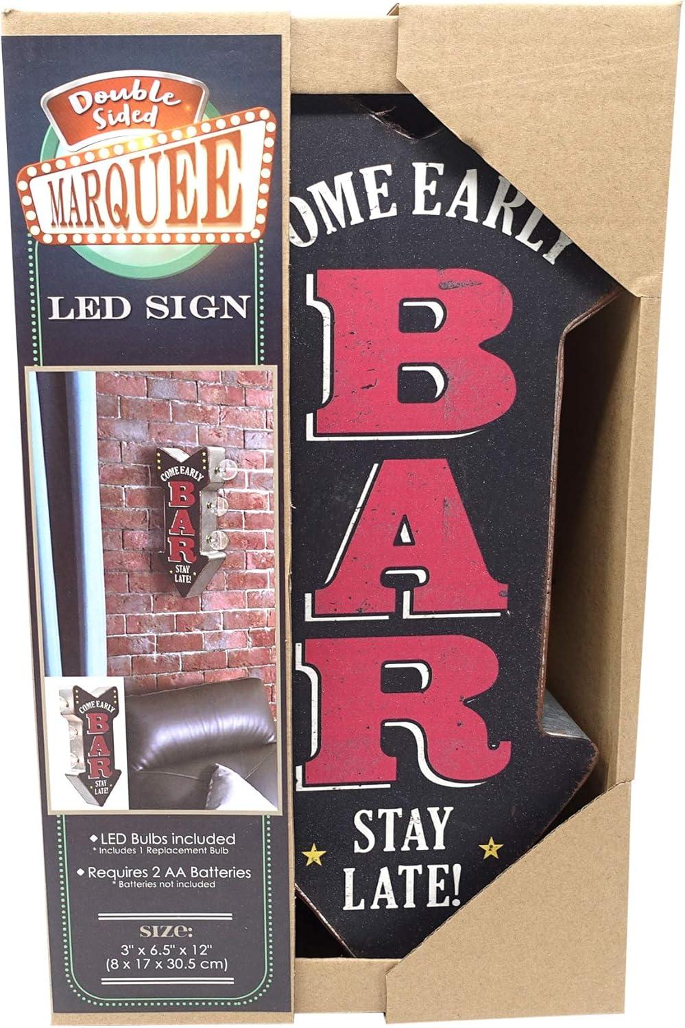 American Art Decor Vintage Bar Mini LED Marquee Arrow Sign, Multicolor - 12" H x 3.5" L x 5.25" D