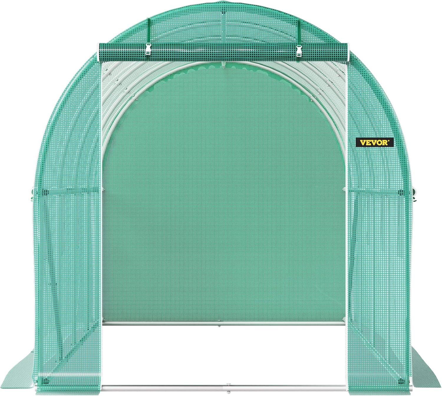 Green Walk-In Tunnel Greenhouse with Zippered Door and Windows