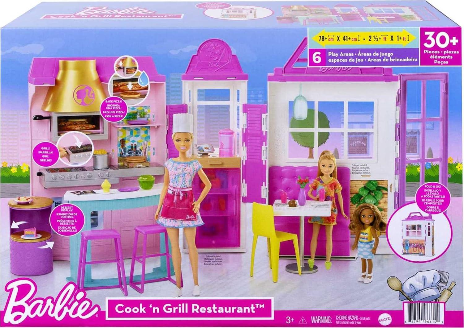Barbie Cook ‘n Grill Restaurant Playset with 30+ Pieces Including Pizza Oven & Grill