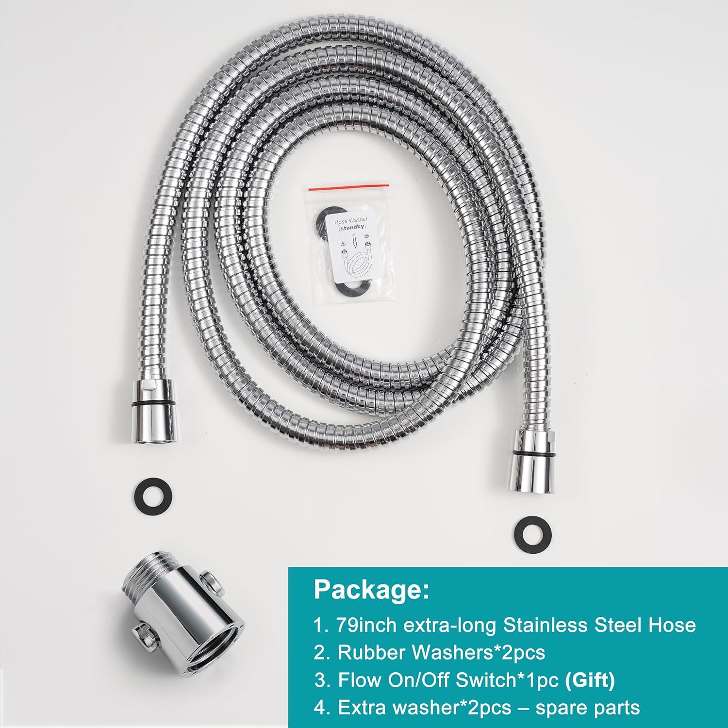 Shower Hose Replacement,79 Inches Extra Long Stainless Steel Handheld Shower Head Hose Attachment with G1/2 Universal Brass Insert & Nut,Durable Flexible & Anti-twist for Bidet Sprayer,Chrome