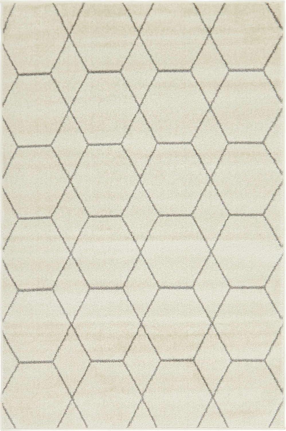 Ivory and Gray Synthetic 4' x 6' Trellis Area Rug