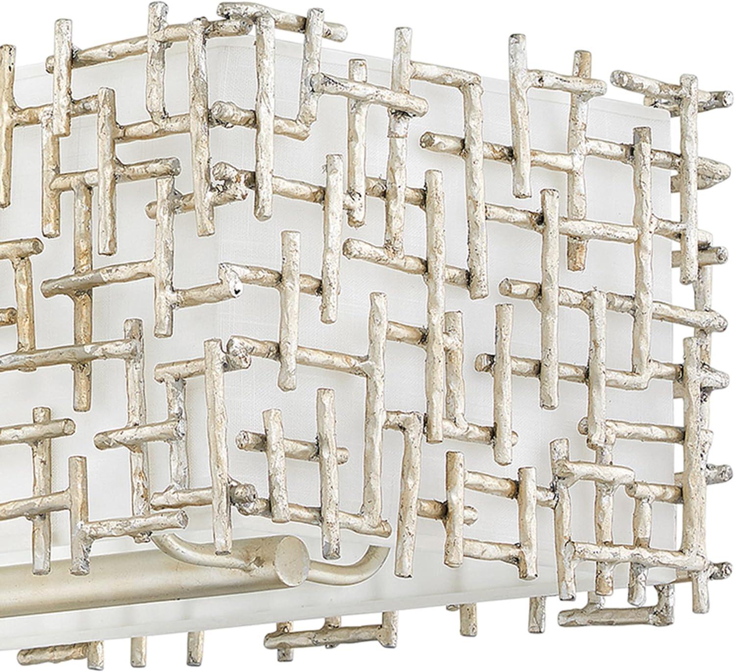 Farrah 10-Light White Linen Linen Chandelier w/ Hammered Crosshatch Bars