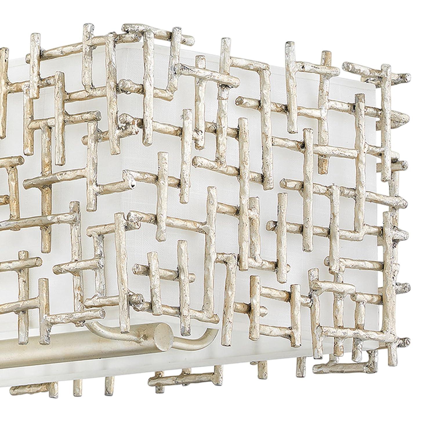 Farrah 10-Light White Linen Linen Chandelier w/ Hammered Crosshatch Bars