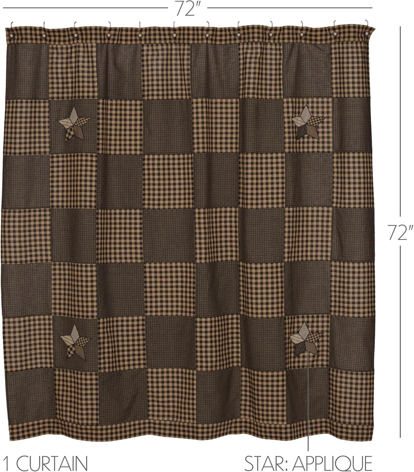 VHC Brands Farmhouse Star, Cotton, 72x72, Shower Curtain, Black