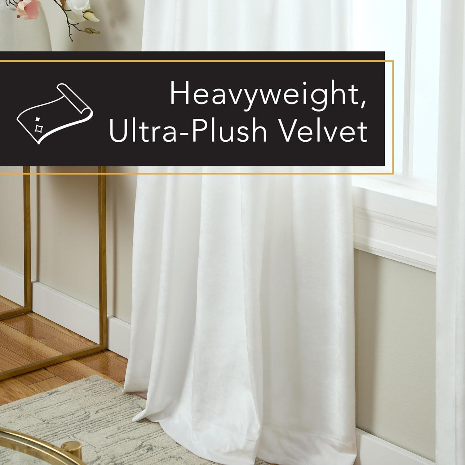 Set of 2 (96"x54") Velvet Back Tab Light Filtering Window Curtain Panels White - Exclusive Home: Polyester, Plain Weave