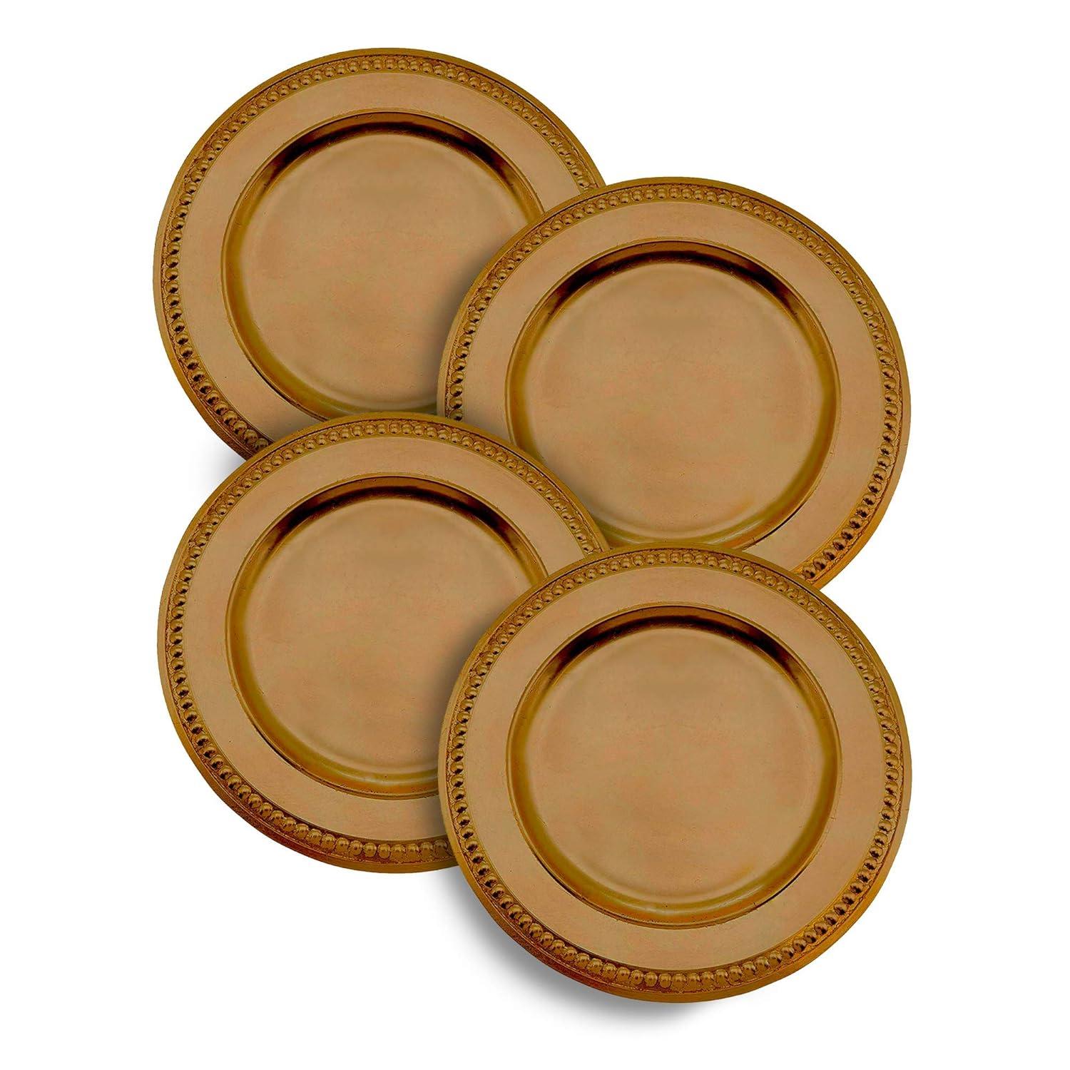 Saro Lifestyle Dots Design Charger Plate (Set of 4), Gold, 14" Round