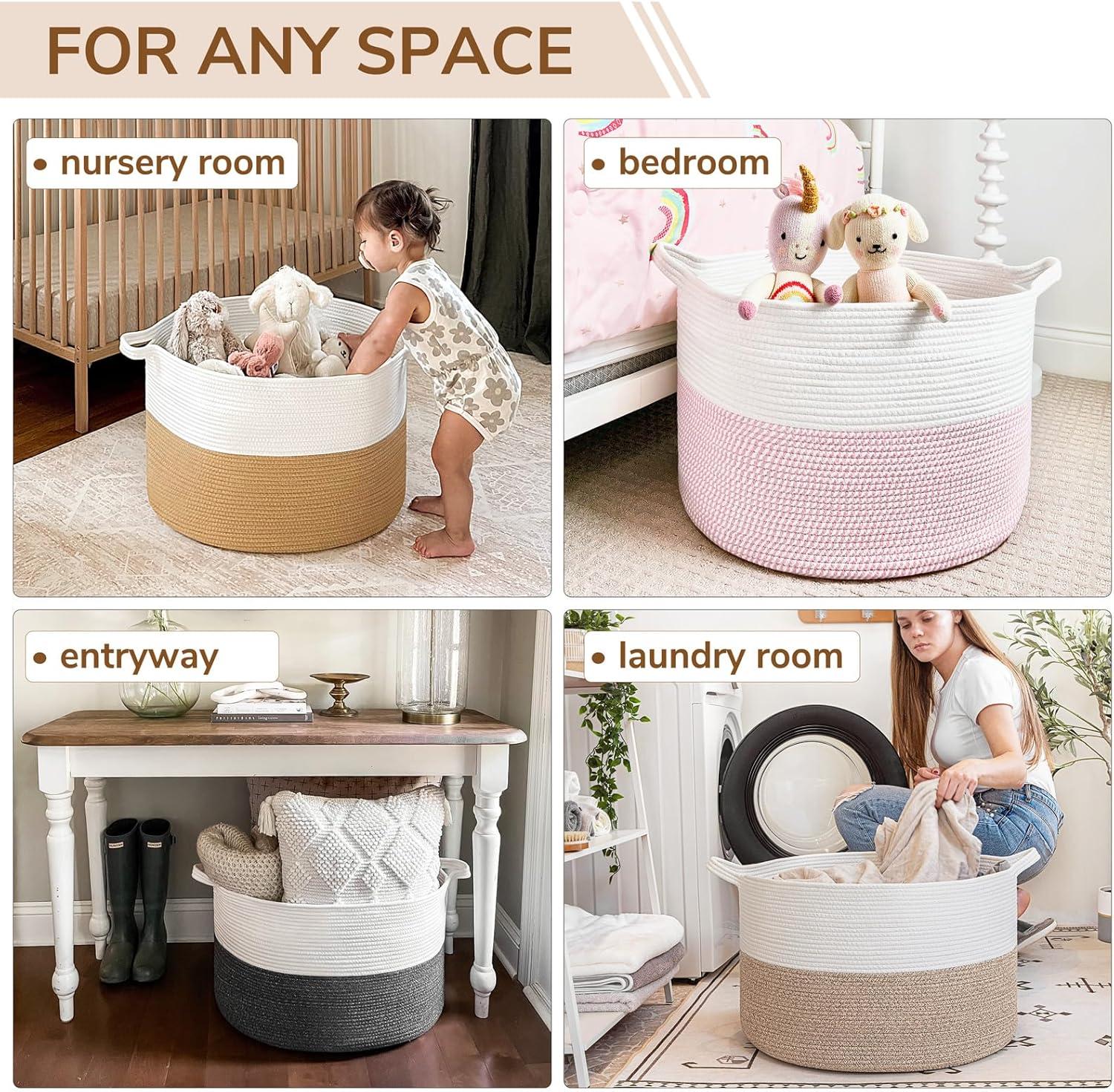 Beachcrest Home™ Extra Large Woven Baskets For Storage, 21.7'' X 13.8'' Wicker Basket With Handle For Blankets, Big Laundry Baskets For Clothes, Pillows, Towel, Shoe Basket For Entryway, 90L Jute