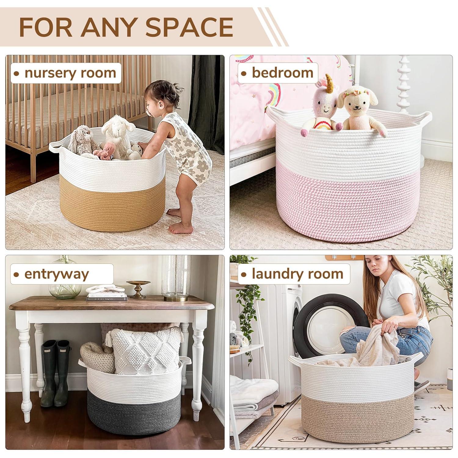 Beachcrest Home™ Extra Large Woven Baskets For Storage, 21.7'' X 13.8'' Wicker Basket With Handle For Blankets, Big Laundry Baskets For Clothes, Pillows, Towel, Shoe Basket For Entryway, 90L Jute