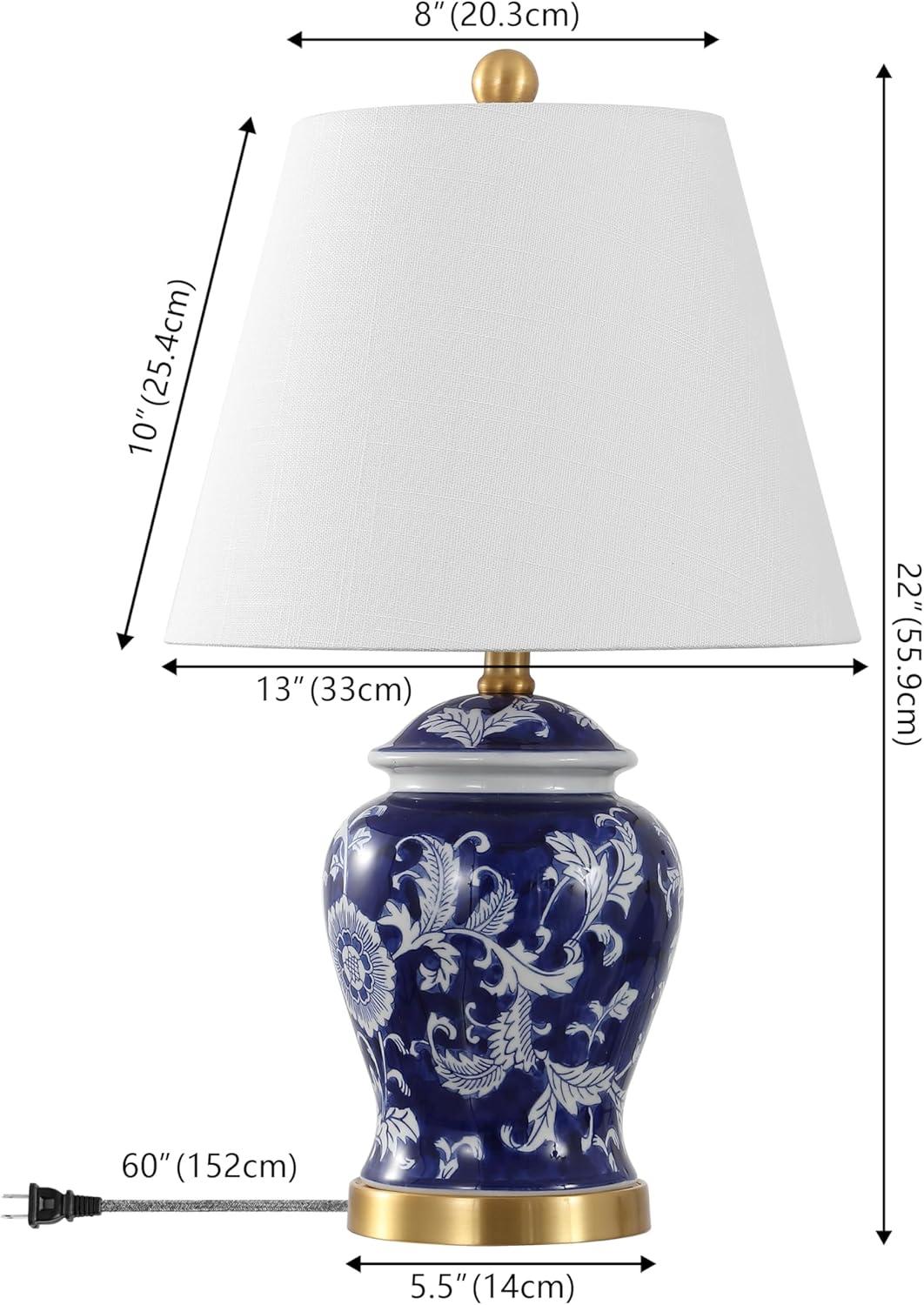 JONATHAN Y Penelope 22" French Country Cottage Ceramic/Iron Chinoiserie Ginger Jar LED Table Lamp, Navy/White