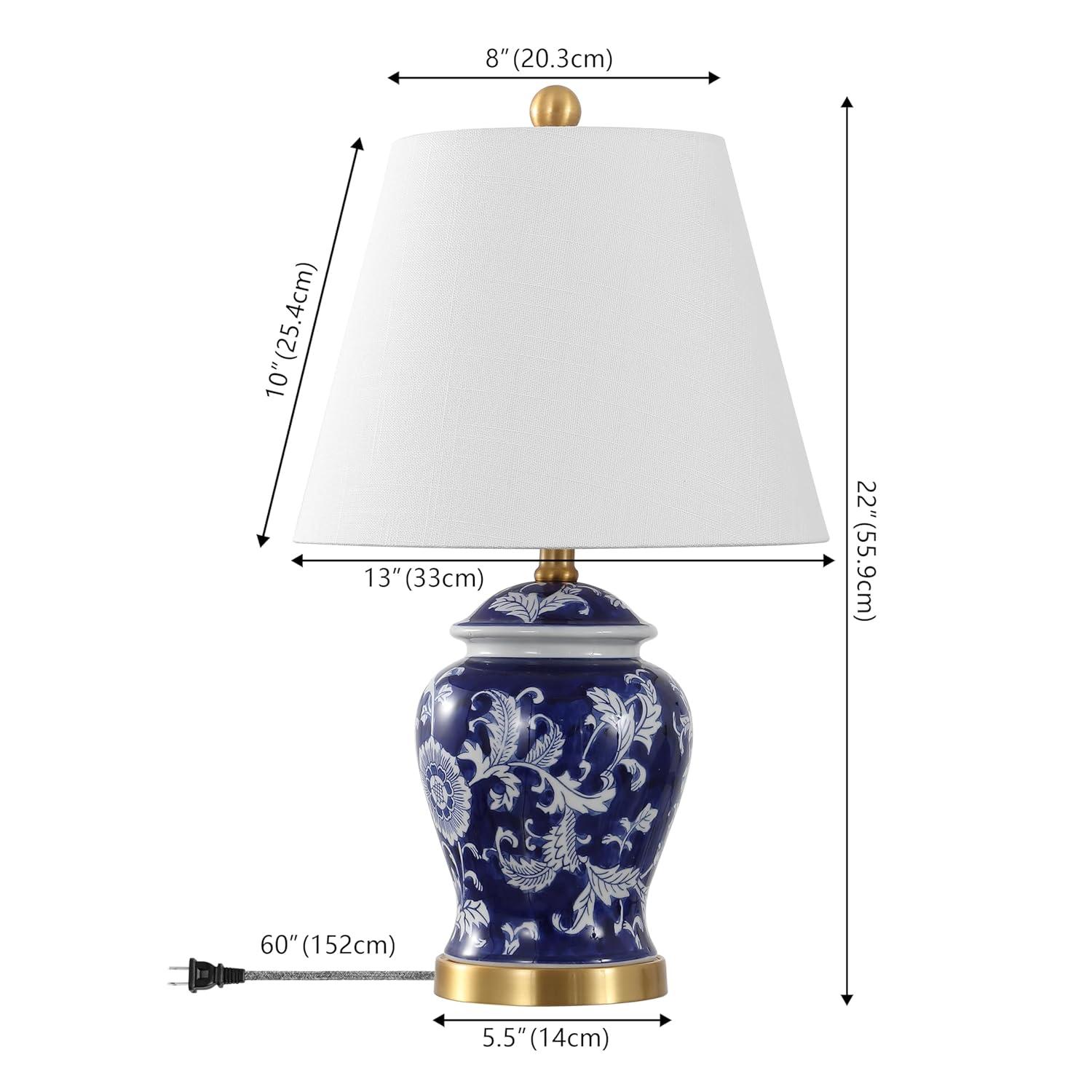 JONATHAN Y Penelope 22" French Country Cottage Ceramic/Iron Chinoiserie Ginger Jar LED Table Lamp, Navy/White