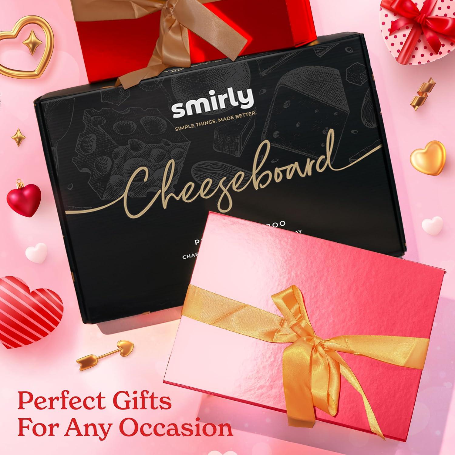 SMIRLY Charcuterie Board Set Large Bamboo Cheese Board with Fruit Tray & 2 Ceramic Bowls